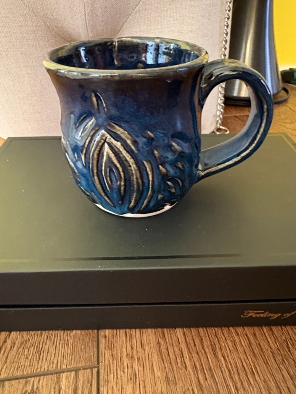 Handmade Deep Blue Ceramic Mug with Textured  Vagina 🤭 Design made by artist